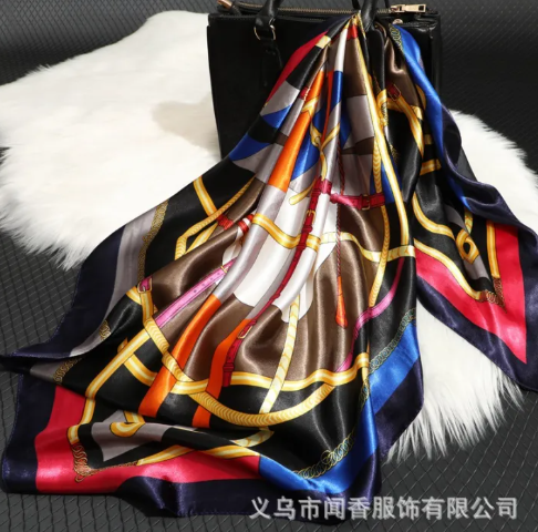 Elegant Belt & Chain Print Luxury Head Wrap & Neck Scarf hijab